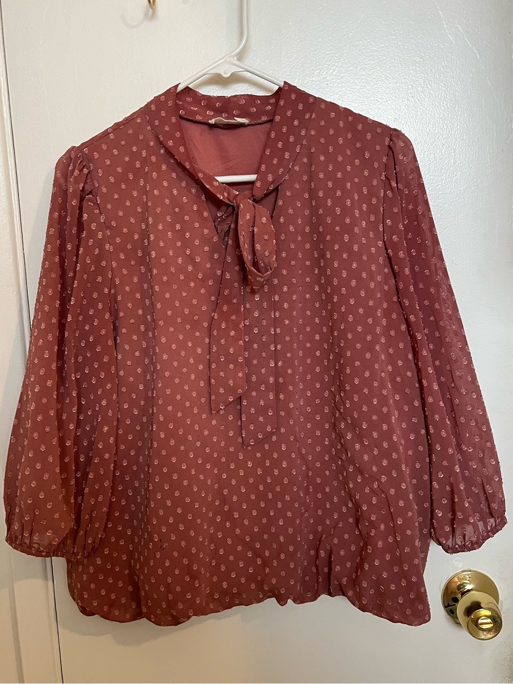 Women's Rust Pink Tie-Neck Blouse